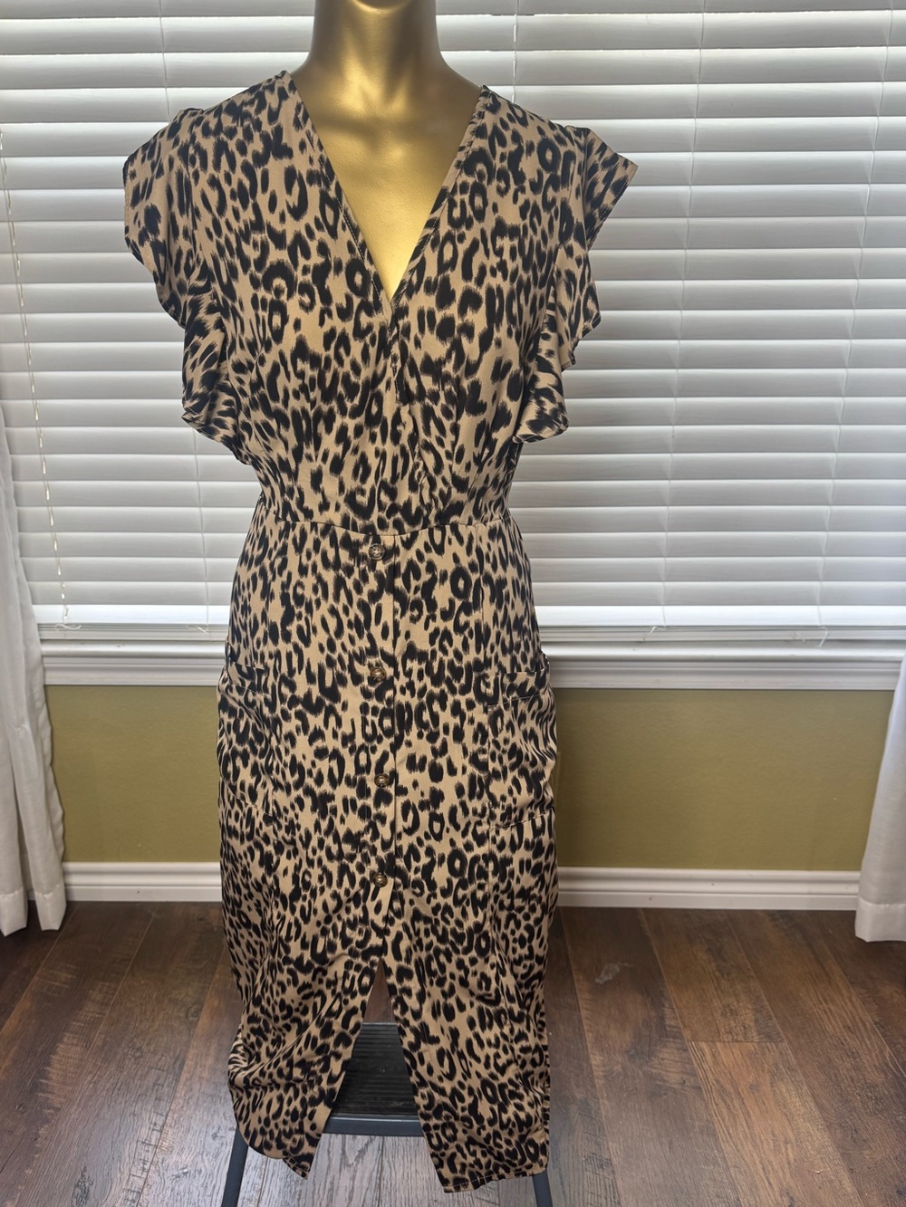 Sienna Sky Leopard Print Midi Dress - Tan & Black